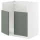 METOD kitchen unit in grey-green with white frame.