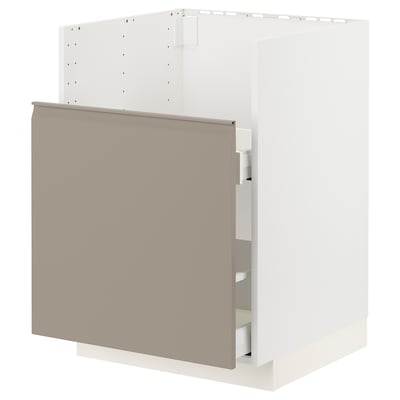 Modern kitchen unit, METOD. White cabinet with grey-beige drawer. Part of ikeas kitchen system.
