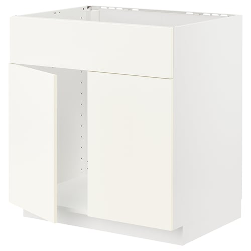 White METOD kitchen cabinet with vallstena fronts, square, and flat design.