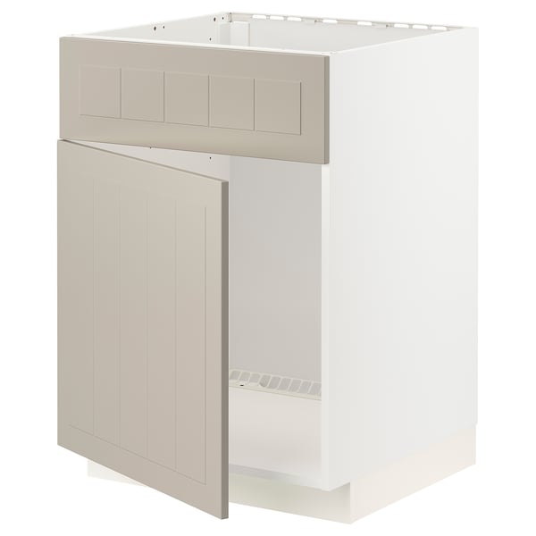 White METOD kitchen cabinet with beige stensund fronts, sturdy, modern design.