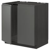 Dark grey METOD kitchen unit with wooden finish and integrated handles.