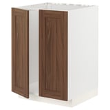 Modular kitchen cabinet with walnut-brown doors and white frame.