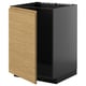 Modern kitchen cabinet with dark gray box and light wood door.
