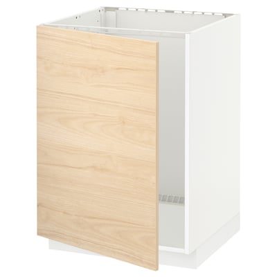 Light wood cabinet with white frame in modern kitchen design.
