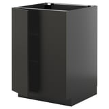 Modern black kitchen cabinet with sleek design and adjustable shelves.