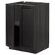 An ikea METOD kitchen base cabinet in dark wood with two side doors.