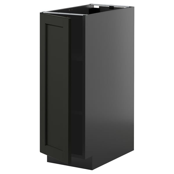A METOD black kitchen cabinet with a beveled edge design. Its rectangular, made from wood and synthetic materials, featuring an adjustable shelf.