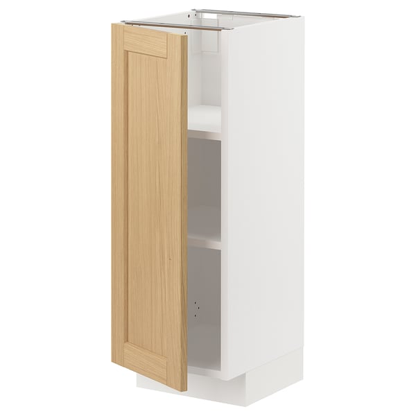 Weishardware METOD oak veneer cabinet: white, rectangular, single door, wooden texture, adjustable shelves.