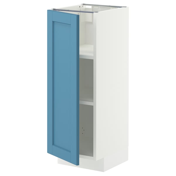 METOD Base cabinet with shelves, white/Lerhyttan blue, 30x37 cm