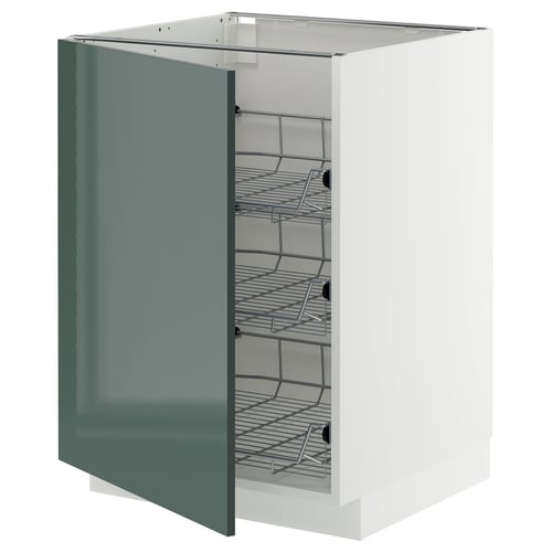 Green-high gloss kitchen cabinet with pull-out shelves.