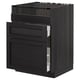 Black stained wooden kitchen cabinet with two drawers and a cupboard.