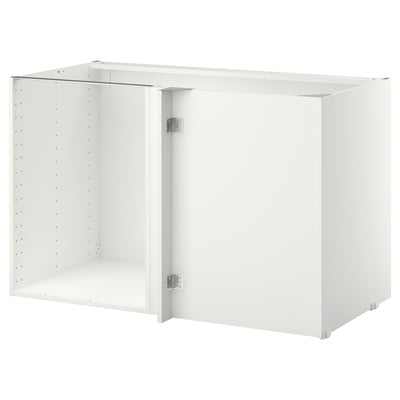 White METOD kitchen cabinet with l-shape design, made from melamine and particleboard.