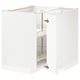 White modern kitchen cabinet set with glass shelves, metal hinges, and integrated handles.