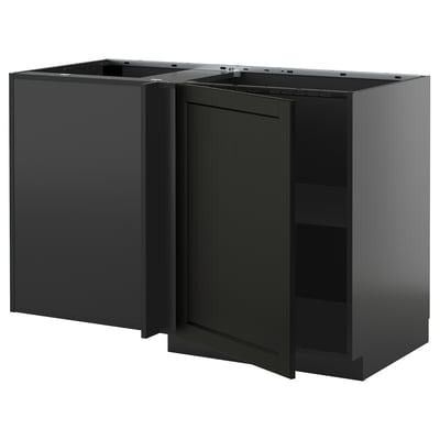 METOD kitchen units in black with beveled edges, glossy finish, square shape, modern design.