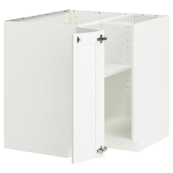 White METOD kitchen cabinet set, three-sided, modern design, sturdy fiberboard and particleboard.
