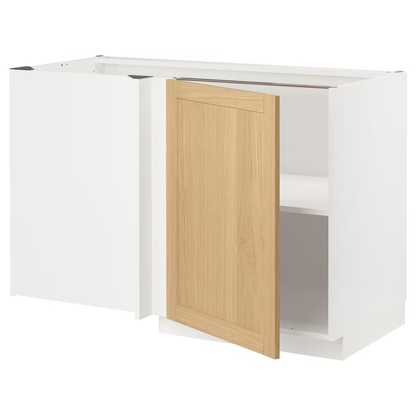 A white METOD kitchen cabinet with a light wooden door. It has a modern, clean design.