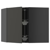 Black METOD kitchen corner unit with glass shelf.