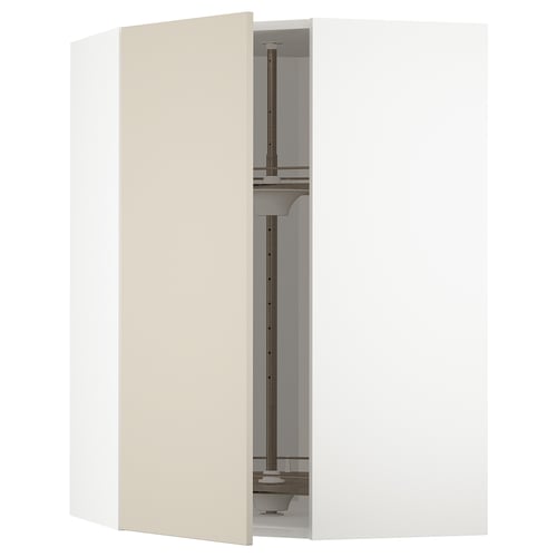 METOD kitchen cabinet in beige with glass shelf, modern design.