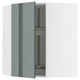 A modern kitchen cabinet from the METOD system, featuring a high-gloss grey-green door and an adjustable glass shelf.