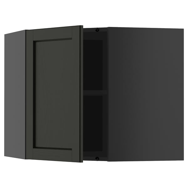 METOD kitchen cabinet, black-stained wood, rectangular, single-door design, adjustable shelf.