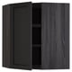 Ikea METOD kitchen corner unit. Black stained ash, rectangular shape. Two doors, one open.