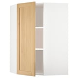 White METOD kitchen unit with oak door, bevelled edges, one shelf.