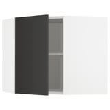 Modern black ikea METOD kitchen cabinet with white interior and adjustable shelf.