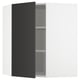 A modern, black kitchen corner cabinet with adjustable shelves and reversible door.