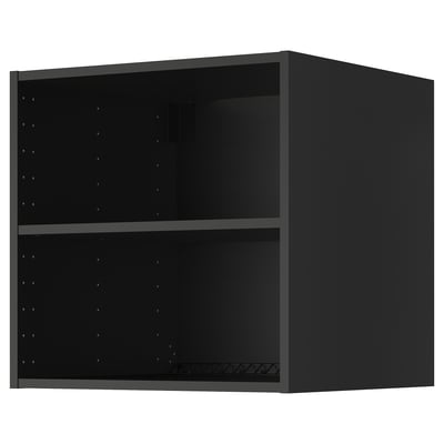 Black METOD kitchen top cabinet, sleek design, square shape, two shelves, ventilated.