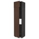 A tall, dark brown wooden cabinet with a modern design, ideal for kitchen storage. It adjustable shelves and minimalistic handles.