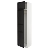 White ikea METOD kitchen cabinet, black stained wooden door, adjustable shelves.