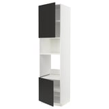 A white METOD kitchen cabinet with matt black doors. The cabinet has two adjustable shelves and doors on both sides.