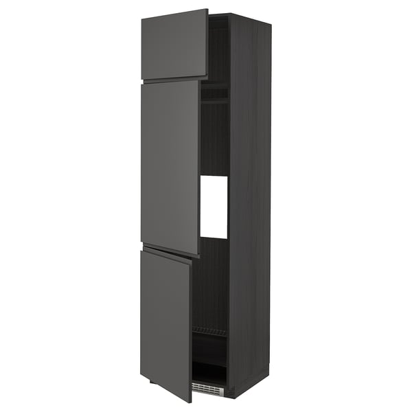 Ikea METOD tall grey kitchen cabinet with dark grey matt doors.