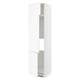 METOD, a white kitchen cabinet with sleek, wood-like grain, tall and rectangular, featuring adjustable shelves and durable fiberboard construction.