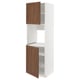 METOD white cabinet with walnut doors, tall and slim, two shelves.