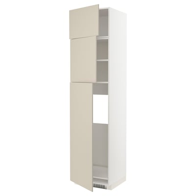 METOD kitchen unit in beige with three shelves, adjustable and openable doors.