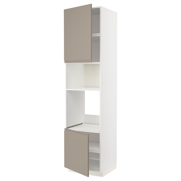 METOD tall kitchen unit, beige, white interior, two shelves, modern design.