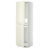 Ikea METOD off-white kitchen cabinet: tall, cream cabinet with two doors, adjustable shelves, and beveled edges.