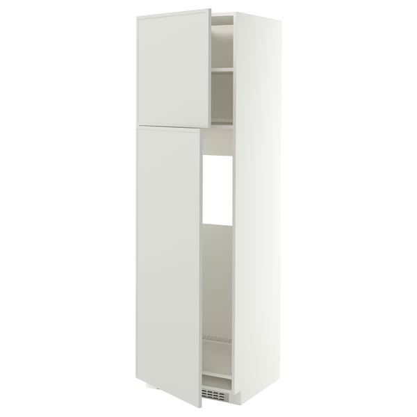 METOD High cabinet for fridge w 2 doors, white/Aspudden light grey, 60x60x200 cm