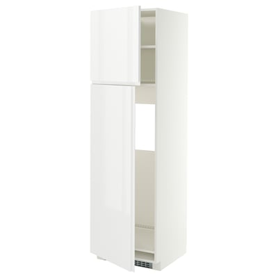 METOD High cabinet for fridge w 2 doors, white/VOXTORP high-gloss white vertical handle, 60x60x200 cm