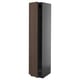 Dark brown wooden cabinet with glass door, metal shelf, modern design.