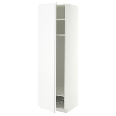 METOD High cabinet w shelves/wire basket, white/VOXTORP matt white vertical handle, 60x60x200 cm