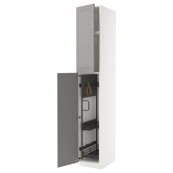 METOD tall grey cabinet with pull-out organizers.