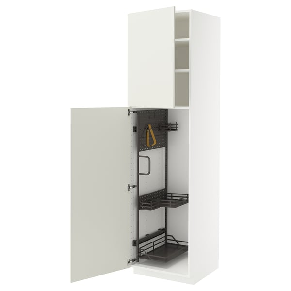 METOD white cabinet, streamlined design, pull-out racks, sturdy particleboard & steel.