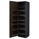 Dark brown METOD kitchen cabinet, oak veneer with wooden edge, sleek pull-out shelves.