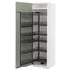 White METOD kitchen cabinet with green glass door, pull-out shelves.
