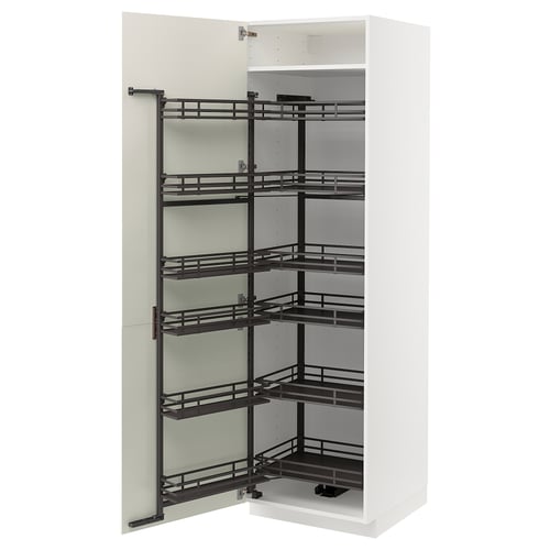 White kitchen cabinet, veddinge style, pull-out spice racks, modern design.