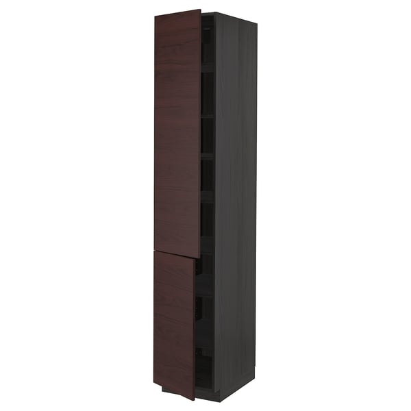 Metod High Cabinet With Shelves 2 Doors Black Askersund Dark Brown Ash Effect Ikea