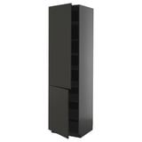 A dark gray METOD cabinet. Its a tall, rectangular storage cabinet with two adjustable shelves and a modern design, featuring a black, matte finish.