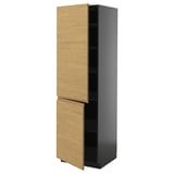 A tall black kitchen cabinet with light wood doors and minimalist handles, part of the METOD kitchen system.
